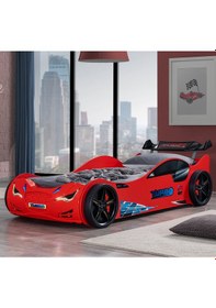Resim Arabalı Yatak, Süpers Bazalı Rüzgarlıklı Arabalı Yatak, Ledli - Kırmızı 1 Adet Comfort Yatak 