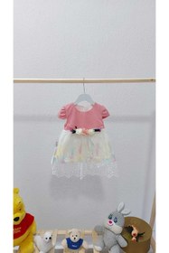 Resim BABY FRESCO Kız Bebek Pembe Dantelli Çiçekli Elbise 