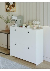 Resim 4 Kapak 4 Raflı Kahve Köşesi Çok Amaçlı Kahve Dolabı Beyaz Beyaz 