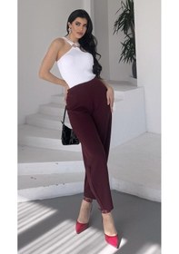 Resim Paw Garage Kadın Bernis Bordo Balon Pantolon, Beli Lastikli Şalvar Model Krep Balon Pantolon Basen Gizleyen Bordo 