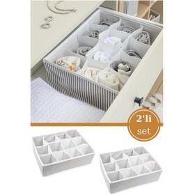 Resim 12 Bölmeli Çok Amaçlı Çekmece İçi Düzenleyici Organizer 2'li Set Gri 