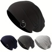 Resim Sonbahar ve Kış Modası Çok Yönlü Erkek Pulover Şapka, Hip-Hop Sokak Dansı İnce Örgü Şapka, Kore Tarzı Düz Renkli Gümüş Yüzük Başörtüsü Şapka, Üniseks Beanie Şapka. 