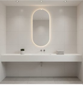 Resim 50x112 Cm Modern Oval Led Banyo Aynası Dokunmatik, Dim Edilebilir 3000k Günışığı Sarı 