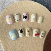 Resim 24 Adet Kısa, Kare, Çizgi Film Tasarımına Sahip Pres-On Tırnak Uçları - Parti, Dans ve Gündelik Giyim İçin Mükemmel - 1 Sayfa Jöleli Yapıştırıcı ve 1 Tırnak Dosyası Dahil 