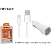 Resim Genel Markalar Hytech Hy-x46 3.4a Hızlı Şarj Type-c Kablolu 2 Usb Beyaz Araç Şarj Cihazı 