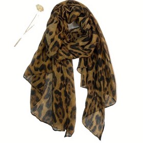 Resim Kadınlar için Yeni Şık Leopar Desenli Günlük Hafif Yumuşak Bali İpliği Baskılı Uzun Eşarp, Sonbahar ve Kış Hediyeleri için Mükemmel. 