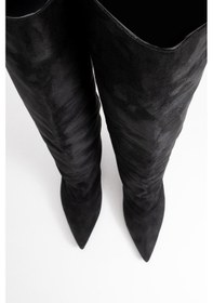 Resim Luvi Shoes Zach Siyah Süet Diz Üstü Kadın Kısa Topuklu Çizme Siyah Süet 