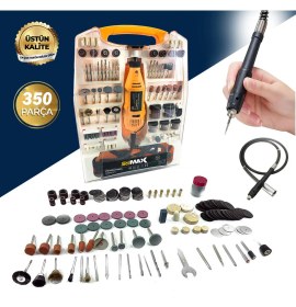 Resim Stilmax German 350 Parça 450 Watt 6 Kademe Devir Ayarlı Hobi Gravür Zımpara Taşlama Makinesi + Şaft 