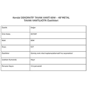 Resim 3 Kanatlı Metal Dekoratif Tavan Vantilatörü 60w Kcf287 