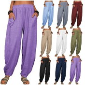 Resim Haki İlkbahar Ve Yaz Kadın Günlük Pantolon Gevşek Pamuk Keten Rahat Pantolon Harem Pantolon Uzun Pantolon Haki 