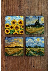 Resim Doğal Taş Bardak Altlığı - Van Gogh Aı Eserleri Baskılı 10x10cm Yapay Zeka Stone Coasters 478 Çok Renkli 
