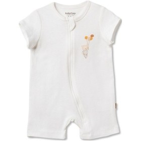 Resim Babycosy Organic Wear %100 Organik Kumaş,fermuarlı Kısa Bebek Tulum Yazlık Yenidoğan Tulum Unisex Organik Bebek Giyim Ekru 