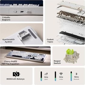 Resim Aula F108 Pro Ekranlı Mekanik Klavye Reaper Switch RGB Hot Swap 8000mAh Makrolu Oyuncu Klavyesi Mavi 