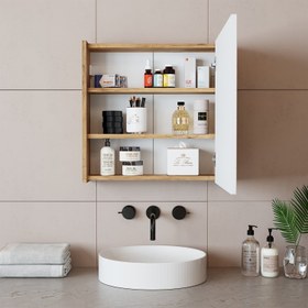 Resim Aynalı Banyo Dolabı - Atlantic - Beyaz / 60 cm 