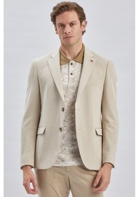 Resim İmza Bej Desenli Örme Mono Yaka Likralı 6 Drop Slim Fit Dar Kesim Casual Ceket 1002240157-bej Bej 