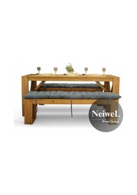 Resim Neiwel Garden Mora Doğal Ahşap Banklı Bahçe Masa Takımı-120-260 Takım Açık Ceviz 