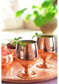 Resim Bakır Kadeh Tombul Model Bakır Renk 2'li 