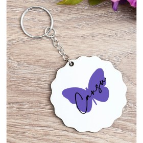Resim Hediye Dükkanı Kişiye Özel Kadına Hediye Kelebek Tasarım Isimli Ahşap Anahtarlık 