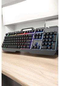 Resim Q Klavye Rgb Işıklı Klavye Ve Mouse Seti Kablolu Mouse Hediyeliş 