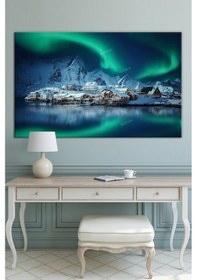 Resim Kuzey Işıkları Yeni Yıl New Year Yılbaşı Doğa Manzara Dekoratif Kanvas Tablo (8 Farklı Ölçü) 50 x 35 