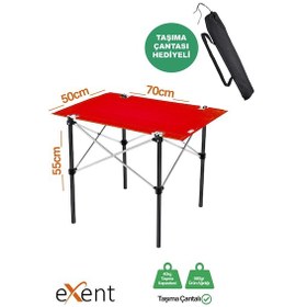Resim Exent 50x70 Cm Kamp Masası Katlanabilir Masa, Piknik Masası, Siyah Taşıma Çantalı-kırmızı Çok Renkli 