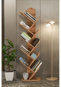 Resim Kitaplık 10 Raflı Dekoratif Bölmeli Ev Ofis Çok Amaçlı Ceviz 
