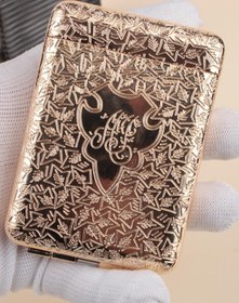 Resim By Marine İşlemeli Retro Tasarım Metal Sigara Tabakası Altın Sarısı 23bm923ksr02 