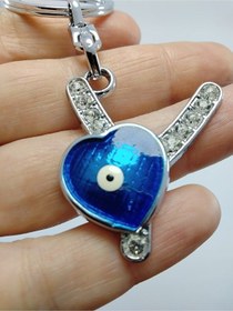 Resim Kalp Nazar Boncuğu Metal Kristal Taşlı Y Harfi Anahtarlık Hediyel 