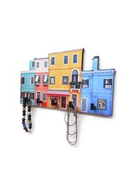 Resim Cajuart Renkli Ev Desenli Ahşap Anahtarlık Hol Antre Anahtar Askı 
