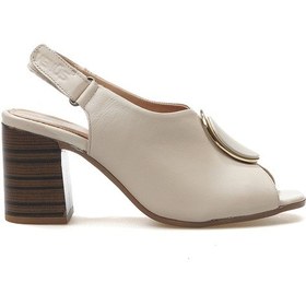 Resim Kadın Hakiki Deri Toka Detaylı Kalın Topuklu Sandalet 25y 2108518y Z Bej Bej 