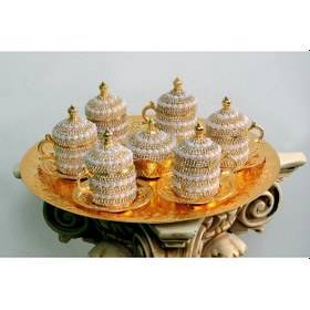 Resim İnci Süslemeli 6 Kişilik Osmanlı Kahve Takımı 