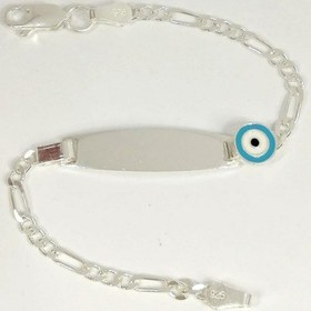 Resim Omar Silver Çocuk Plakalı Künye Bileklik Mineli Nazar Göz Model G 