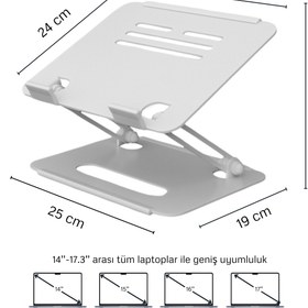 Resim mufamet Basic 2 Tüm Modellerle Uyumlu Metal Ayarlanır Katlanabilir Laptop Standı Yükseltici Laptop Sehpası 