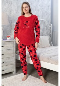 Resim Mtn Kalp Desenli Polar Kadın Pijama Takımı Kırmızı 