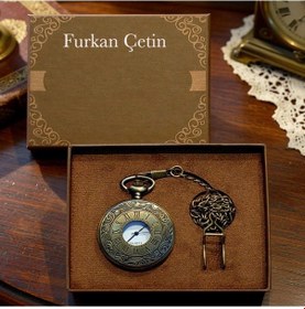 Resim Kişiye Özel Retro Vintage Roma Rakamı Temalı Köstekli Cep Saati 