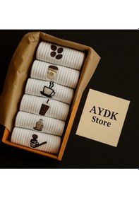Resim Premium Unisex Kahve Nakışlı Kadın Erkek Çorap 6 Lı Set Yazlık Kışlık Pamuklu Özel Kutulu Hediye Çok Renkli 