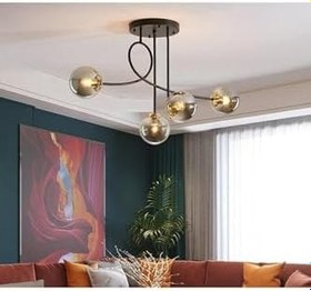 Resim Fer Avize JADE Modern Globe Camlı Siyah Kasa Füme Camlı Salon - Mutfak - Yatak Odası 4 lü Avize 