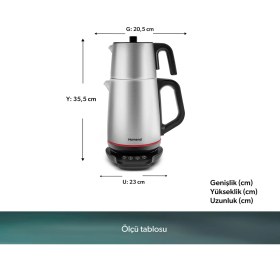 Resim Homend 1708 Royaltea Paslanmaz Çelik Konuşan Çay Makinesi Inox-Siyah 1800 W 