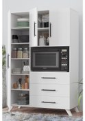 Resim AE-2074 Aras Beyaz Çok Amaçlı Mutfak Dolabı&Banyo Dolabı,Kiler, 3 Kapaklı, 3 Çekmeceli, Fırın bölme Beyaz 