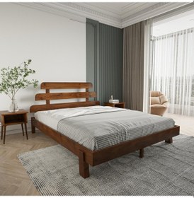 Resim Lotus X New Model Ceviz Renk Ahşap Karyola Ve İki Komodin Set-147 200 x 200 CM 