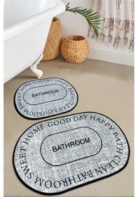 Resim Baindos Ekru 2'li Banyo Paspas Seti, Kaymaz Tabanlı Klozet Takımı Djtbanyo Bej 