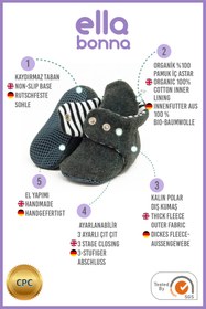 Resim Ella Bonna Kaydırmaz Taban Bebek ve Çocuk Polar Panduf, Organik Pamuk İç Astarlı Ev ve Kreş Patiği 
