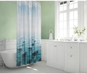 Resim Tropik Home Duş Perdesi Küf Tutmaz Polyester Kumaş Banyo Perdesi Tek Kanat Banyo Dekorasyon Perdesi 180x200 Cm Mavi 