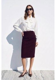 Resim Sateen Düz Kalem Etek - Mürdüm-137388 