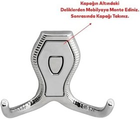 Resim Badem10 Galata Askı Vestiyer Mobilya Duvar Askısı Metal Dolap Elbise Askılığı Krom Renk Krom Kapaklı 4 Adet 