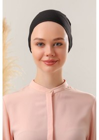 Resim Melodi Scarf Kadın Tesettür Dikişsiz Set Bone Siyah 5 Adet Bağlamalı Penye Bone Siyah 