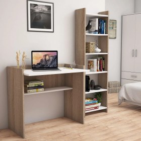 Resim Bimossa T2020 Kösem Kitaplık ve Çalışma Masası Ceviz Beyaz 