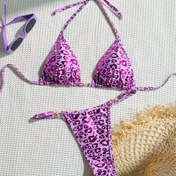 Resim Yüzme için Kadın Leopar Desenli Halter Bikini Takımı, Tatil ve Yaz Plaj Çekimleri İçin Uygun 