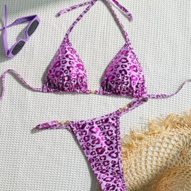 Resim Yüzme için Kadın Leopar Desenli Halter Bikini Takımı, Tatil ve Yaz Plaj Çekimleri İçin Uygun 