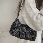 Resim Kadınlar için Vintage Tarzı Tote Çanta, Düğme Süslemeli Işık Kahverengisi, Sabit Omuz Askıları, Fermuar Kapatma, Polyester Astar, Film Teması, Kenar Boya Detayı 